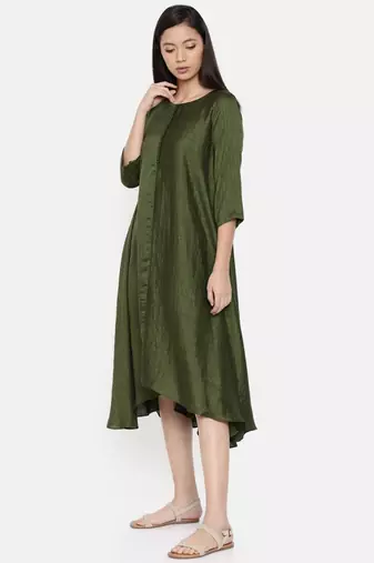 mayank modi Rust green midi dress with potli buttons