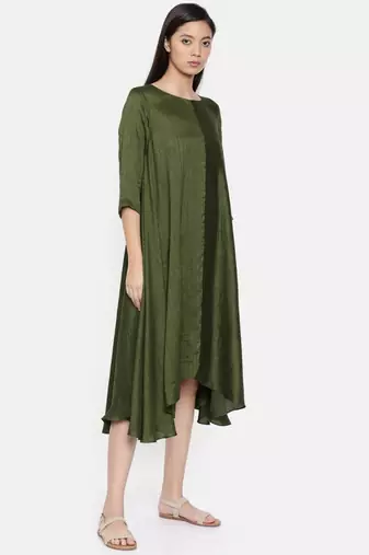 mayank modi Rust green midi dress with potli buttons