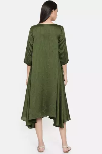 mayank modi Rust green midi dress with potli buttons