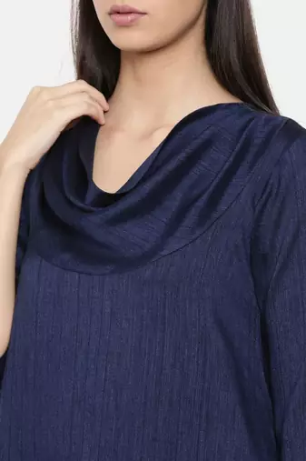 mayank modi Blue cowl neck, waterfall hem dress
