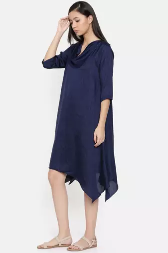 mayank modi Blue cowl neck, waterfall hem dress
