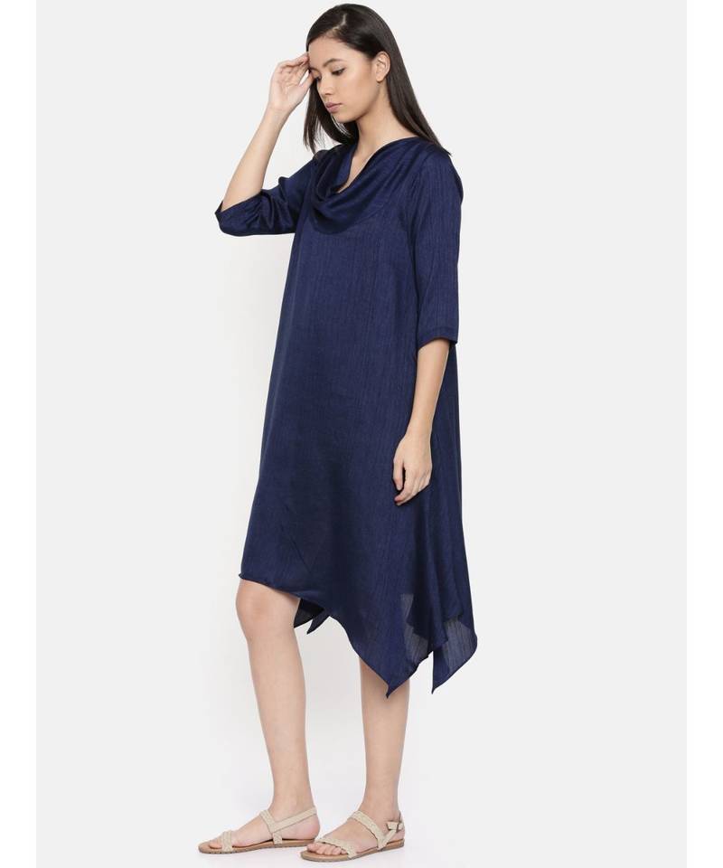 mayank modi Blue cowl neck, waterfall hem dress