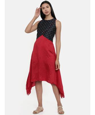 mayank modi Plain Red and Chanderi,silk slub Asymmetrical dress 1