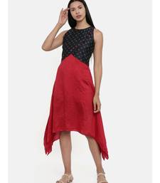 mayank modi Plain Red and Chanderi,silk slub Asymmetrical dress