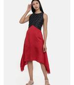 mayank modi Plain Red and Chanderi,silk slub Asymmetrical dress