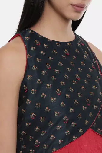 mayank modi Plain Red and Chanderi,silk slub Asymmetrical dress