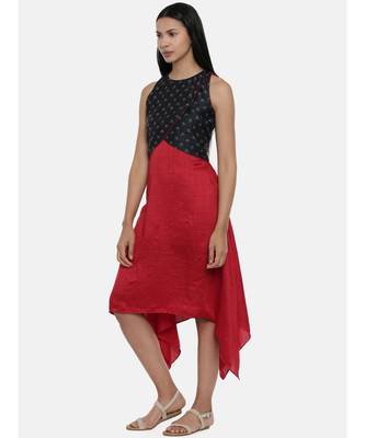 mayank modi Plain Red and Chanderi,silk slub Asymmetrical dress 4