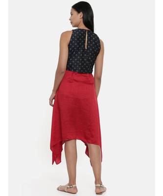 mayank modi Plain Red and Chanderi,silk slub Asymmetrical dress 5
