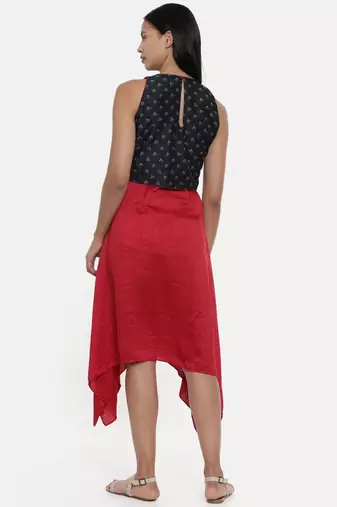 mayank modi Plain Red and Chanderi,silk slub Asymmetrical dress