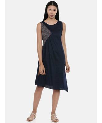 mayank modi Blue Printed and Checked,Cotton Satin gathered dress 1