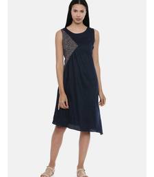 mayank modi Blue Printed and Checked,Cotton Satin gathered dress