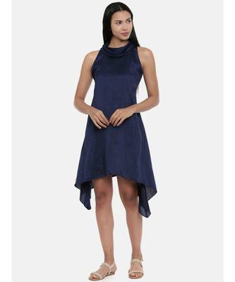 mayank modi Blue, silk slub zipper cowl dress 1