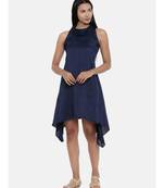 mayank modi Blue, silk slub zipper cowl dress