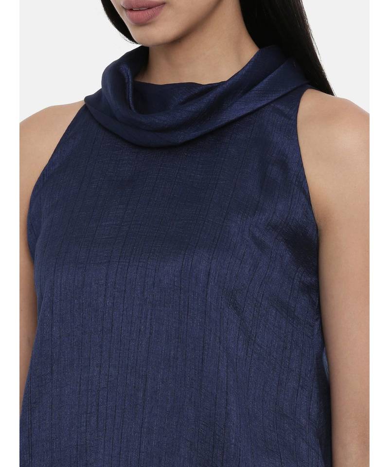 mayank modi Blue, silk slub zipper cowl dress