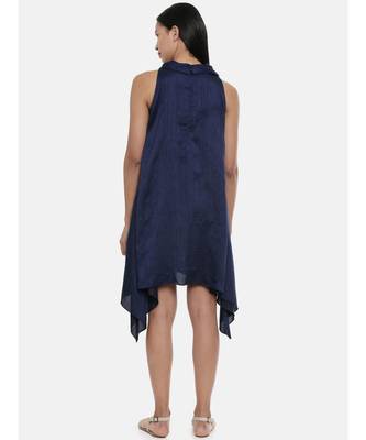 mayank modi Blue, silk slub zipper cowl dress 4