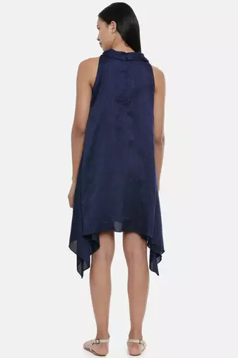 mayank modi Blue, silk slub zipper cowl dress