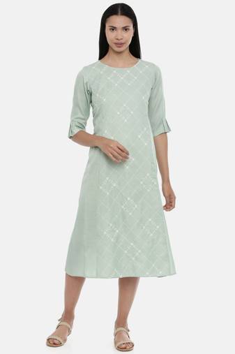 mayank modi Green,Linen Satin panel cut dress