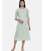 mayank modi Green,Linen Satin panel cut dress