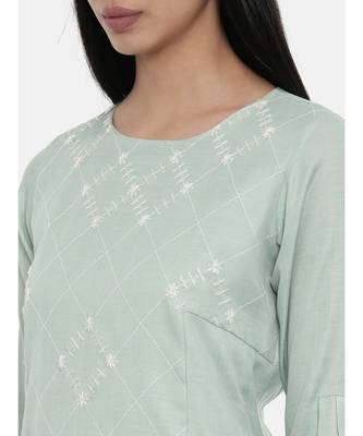 mayank modi Green,Linen Satin panel cut dress 2