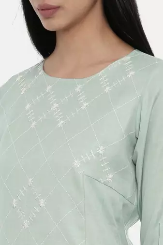 mayank modi Green,Linen Satin panel cut dress