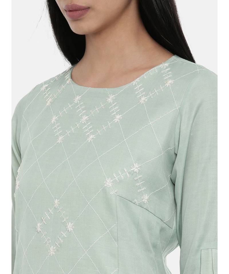 mayank modi Green,Linen Satin panel cut dress