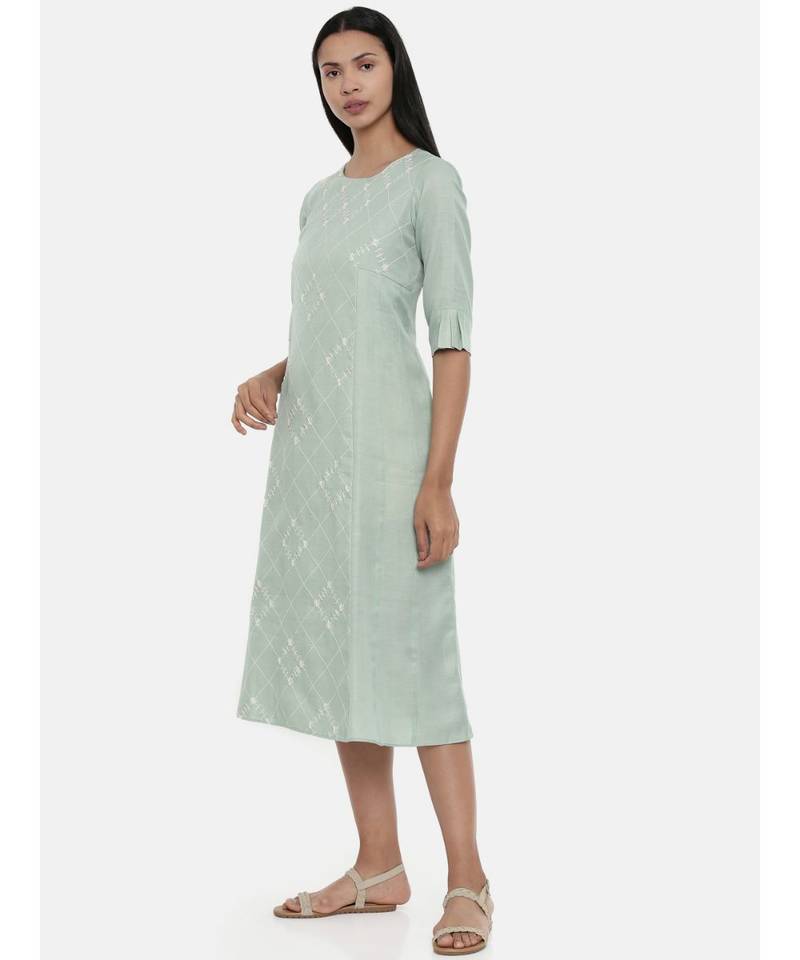 mayank modi Green,Linen Satin panel cut dress
