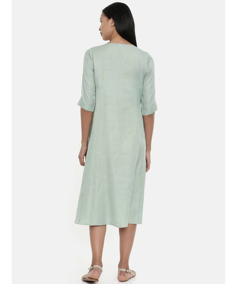 mayank modi Green,Linen Satin panel cut dress