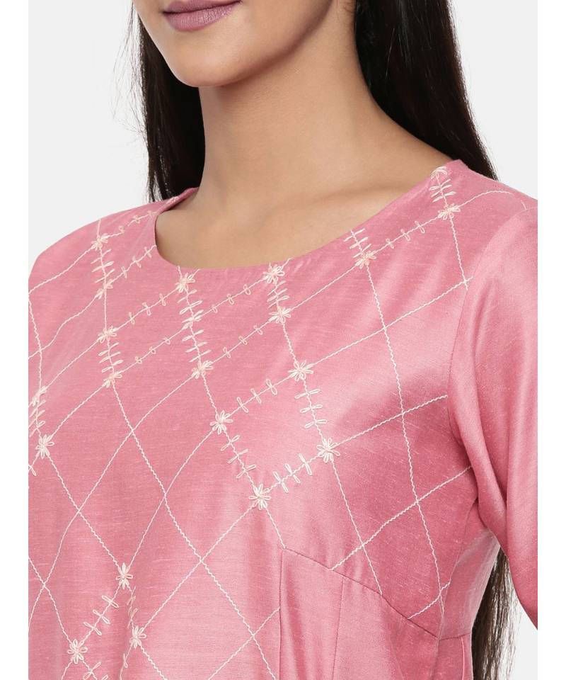 mayank modi  Pink linen satin embroidered dress.