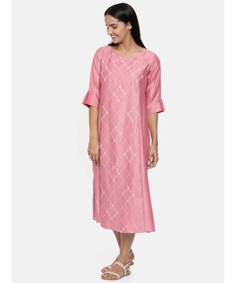 mayank modi  Pink linen satin embroidered dress.