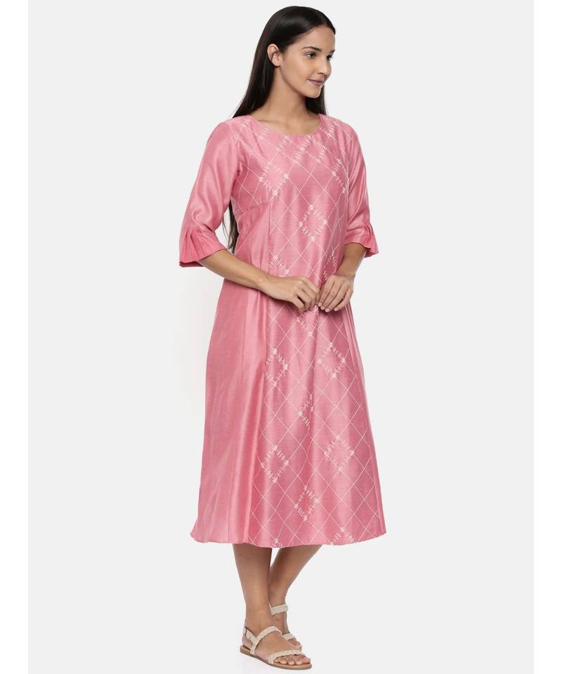 mayank modi  Pink linen satin embroidered dress.
