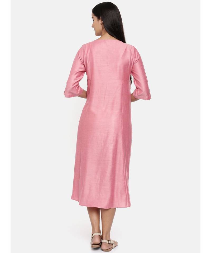 mayank modi  Pink linen satin embroidered dress.