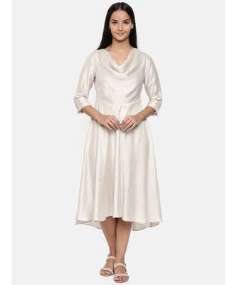 mayank modi  Silver beige, cotton silk high low cowl dress. 1