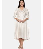 mayank modi  Silver beige, cotton silk high low cowl dress.