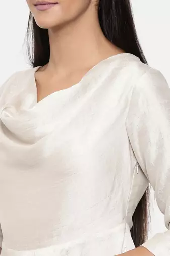 mayank modi  Silver beige, cotton silk high low cowl dress.