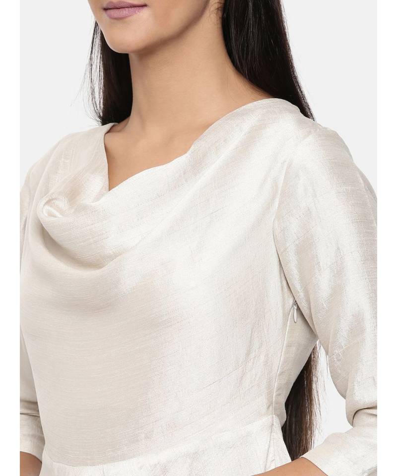 mayank modi  Silver beige, cotton silk high low cowl dress.