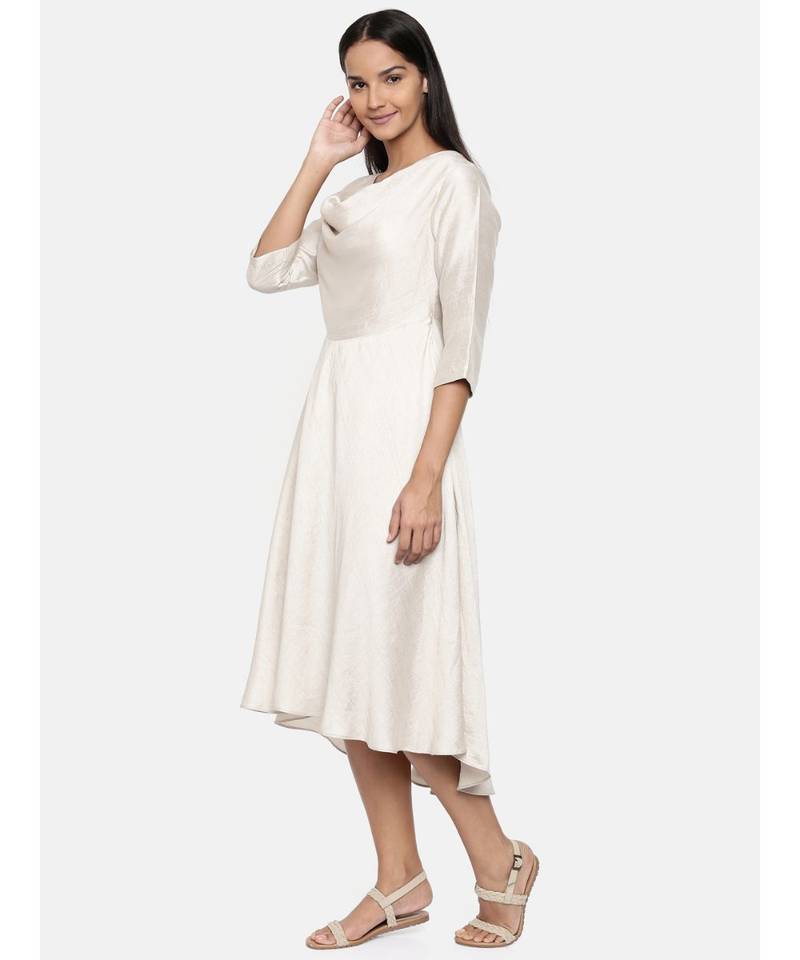 mayank modi  Silver beige, cotton silk high low cowl dress.