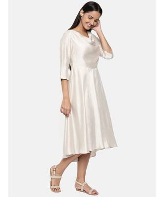 mayank modi  Silver beige, cotton silk high low cowl dress. 4