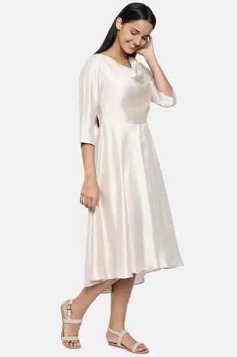 mayank modi  Silver beige, cotton silk high low cowl dress.