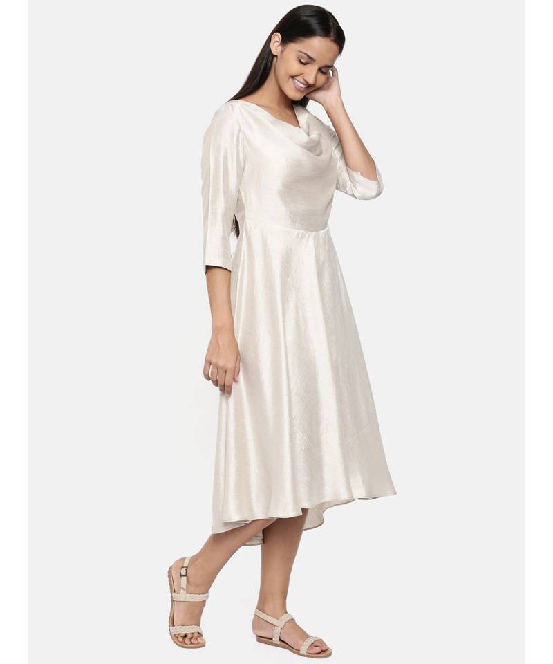 mayank modi  Silver beige, cotton silk high low cowl dress.