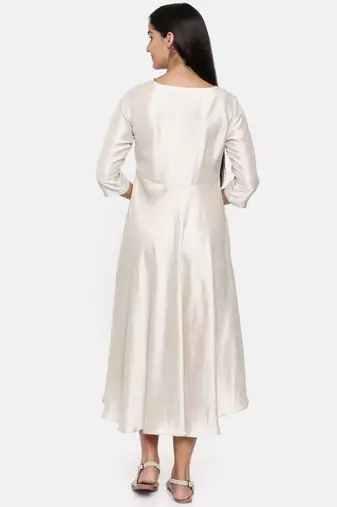 mayank modi  Silver beige, cotton silk high low cowl dress.