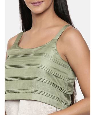 mayank modi  Silver beige and green cotton silk pleated dress  2