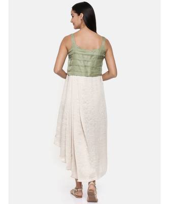 mayank modi  Silver beige and green cotton silk pleated dress  5