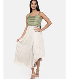 mayank modi  Silver beige and green cotton silk pleated dress 