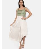 mayank modi  Silver beige and green cotton silk pleated dress 