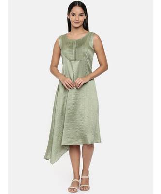 mayank modi  Green, cotton silk dress with pleats detailings. 1