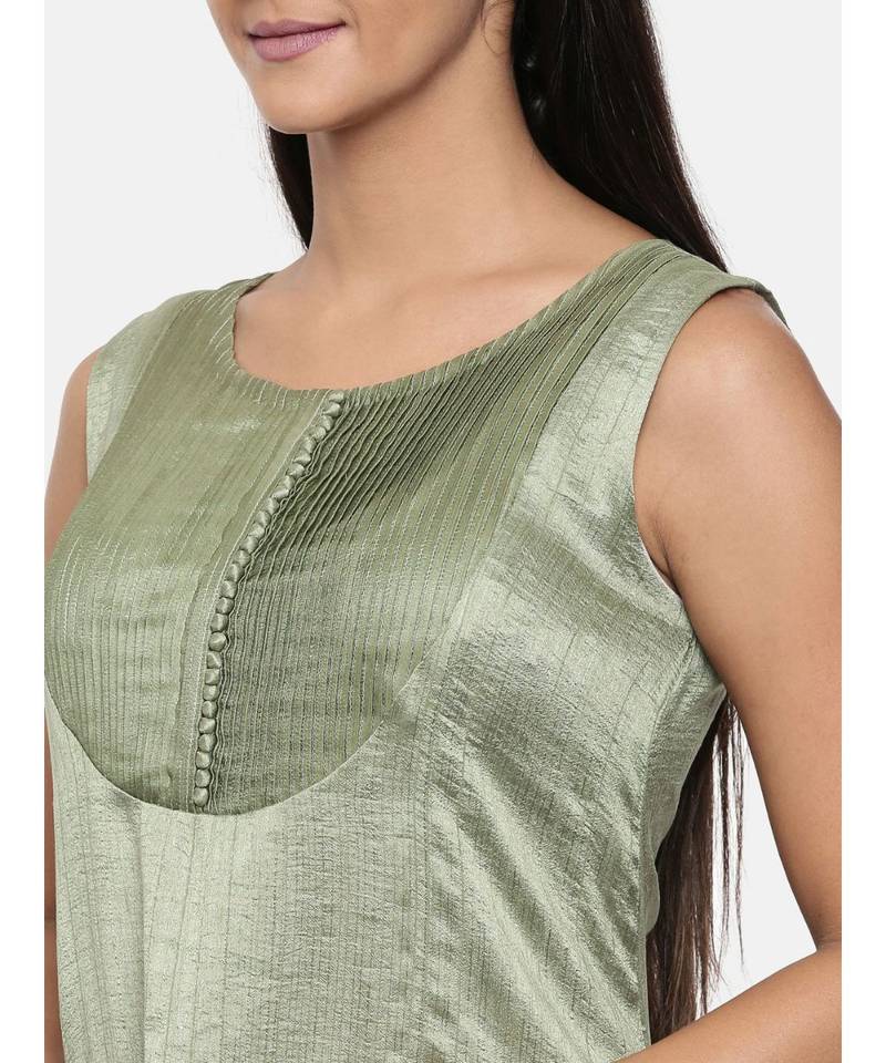 mayank modi  Green, cotton silk dress with pleats detailings.
