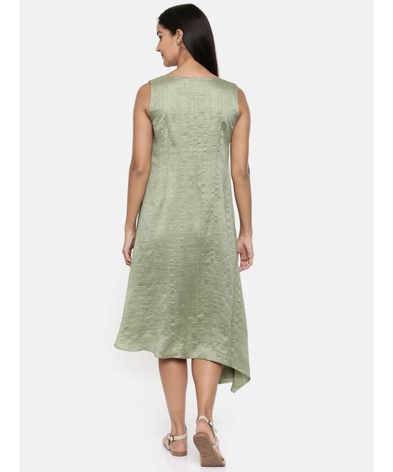 mayank modi  Green, cotton silk dress with pleats detailings.