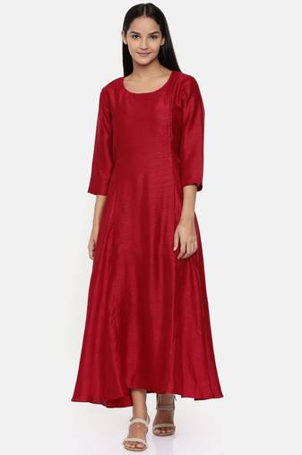 mayank modi  Red cotton silk panelled dress with show potlis.