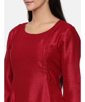 mayank modi  Red cotton silk panelled dress with show potlis. 2