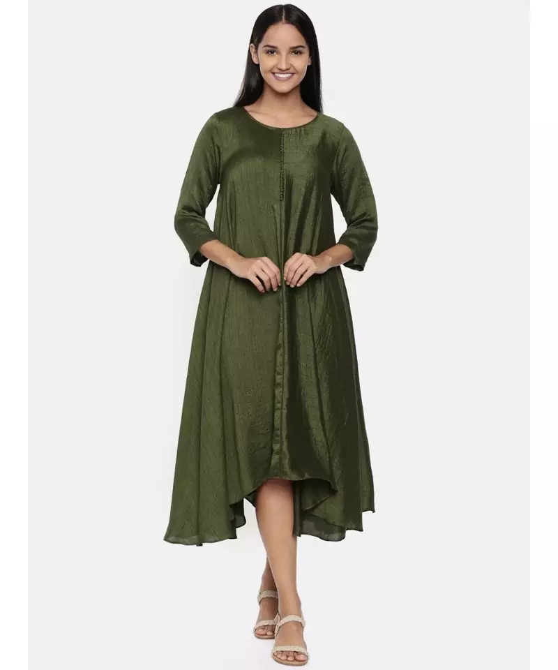 mayank modi  Green cotton silk dress with show potlis.